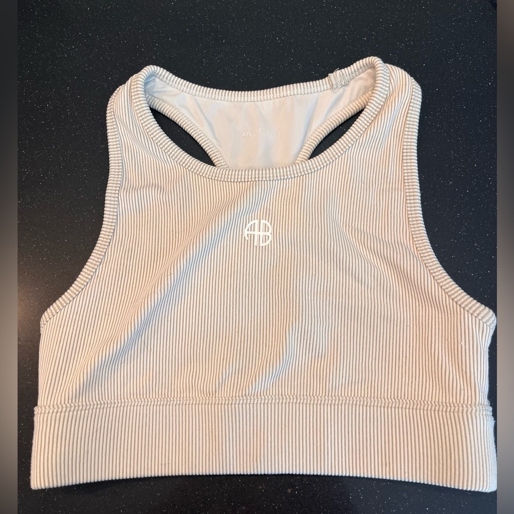 Anine Bing Brown Beige Striped Sports Bra small